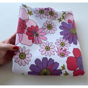 Vintage 70s floral tablecloth, colorful pink, red & purple linen, flower power